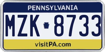 PA license plate MZK8733