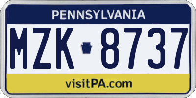 PA license plate MZK8737