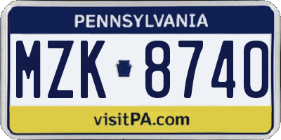 PA license plate MZK8740