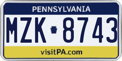 PA license plate MZK8743