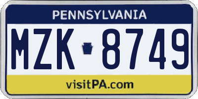 PA license plate MZK8749
