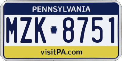 PA license plate MZK8751