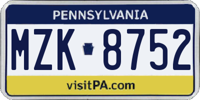 PA license plate MZK8752
