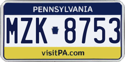 PA license plate MZK8753