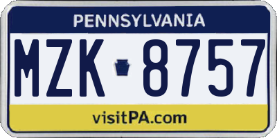 PA license plate MZK8757