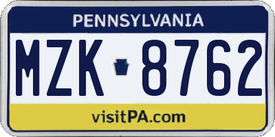 PA license plate MZK8762
