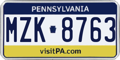 PA license plate MZK8763
