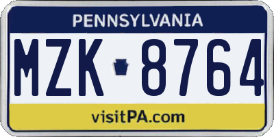 PA license plate MZK8764