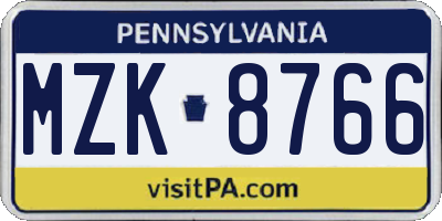 PA license plate MZK8766