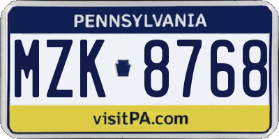 PA license plate MZK8768