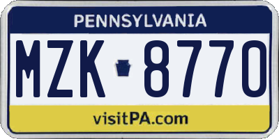 PA license plate MZK8770