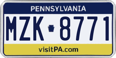 PA license plate MZK8771