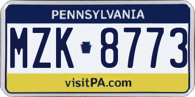 PA license plate MZK8773