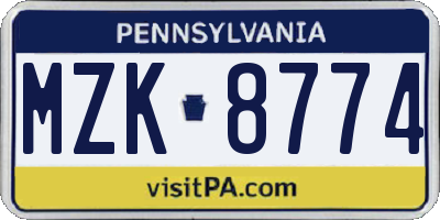 PA license plate MZK8774