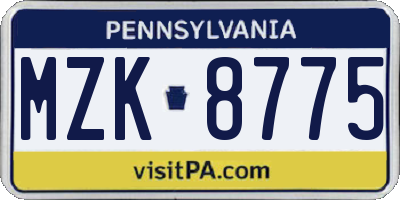 PA license plate MZK8775
