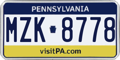 PA license plate MZK8778