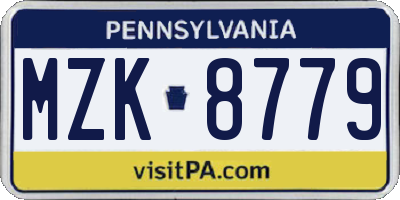 PA license plate MZK8779