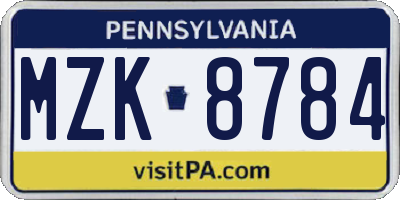 PA license plate MZK8784