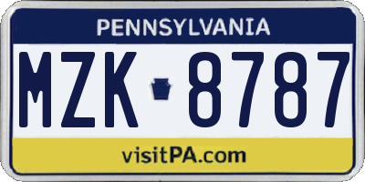 PA license plate MZK8787