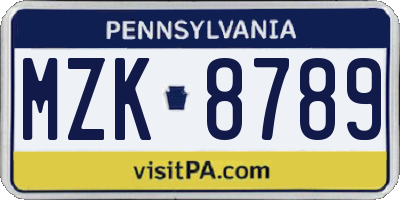 PA license plate MZK8789