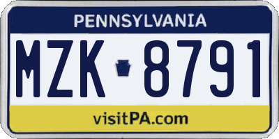 PA license plate MZK8791
