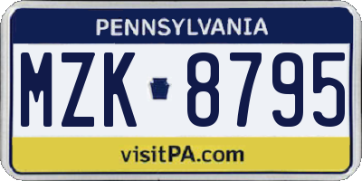PA license plate MZK8795