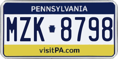 PA license plate MZK8798