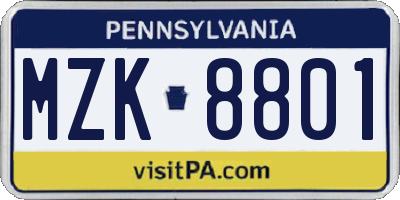 PA license plate MZK8801