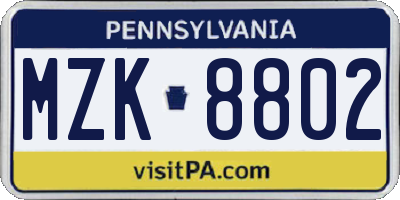 PA license plate MZK8802