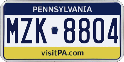 PA license plate MZK8804