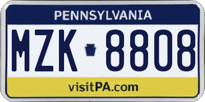 PA license plate MZK8808