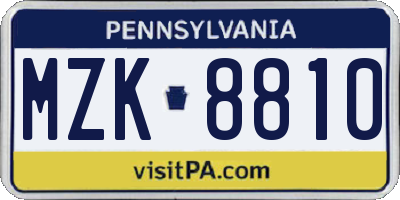 PA license plate MZK8810