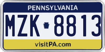 PA license plate MZK8813