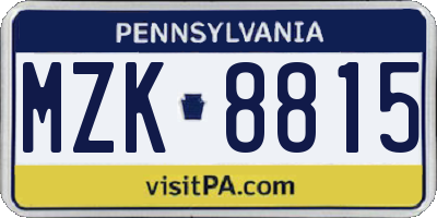 PA license plate MZK8815
