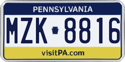 PA license plate MZK8816