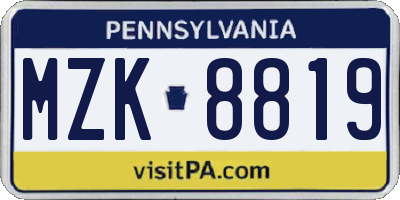 PA license plate MZK8819