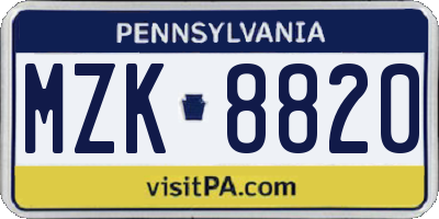 PA license plate MZK8820