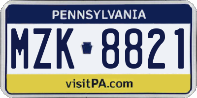 PA license plate MZK8821