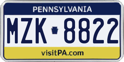 PA license plate MZK8822