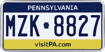 PA license plate MZK8827