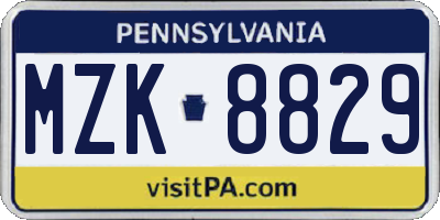 PA license plate MZK8829