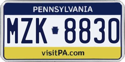 PA license plate MZK8830