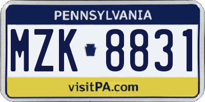 PA license plate MZK8831