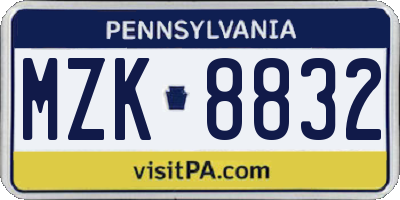 PA license plate MZK8832