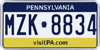 PA license plate MZK8834
