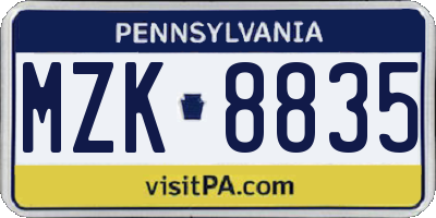PA license plate MZK8835