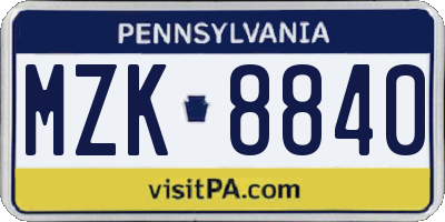 PA license plate MZK8840