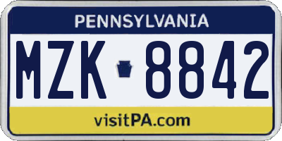 PA license plate MZK8842
