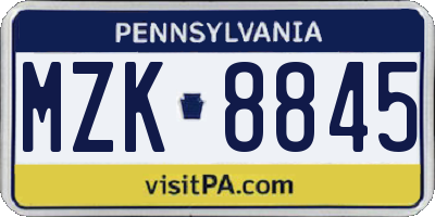 PA license plate MZK8845