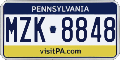 PA license plate MZK8848